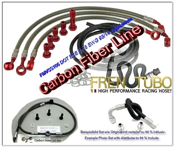Carbon Bremsschlauch Leitung Set für Aprilia RS 250 Bj 95- V + H incl Hohlschrauben